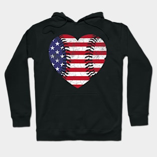 Patriotic USA 4th of July American Flag Baseball Heart Hoodie